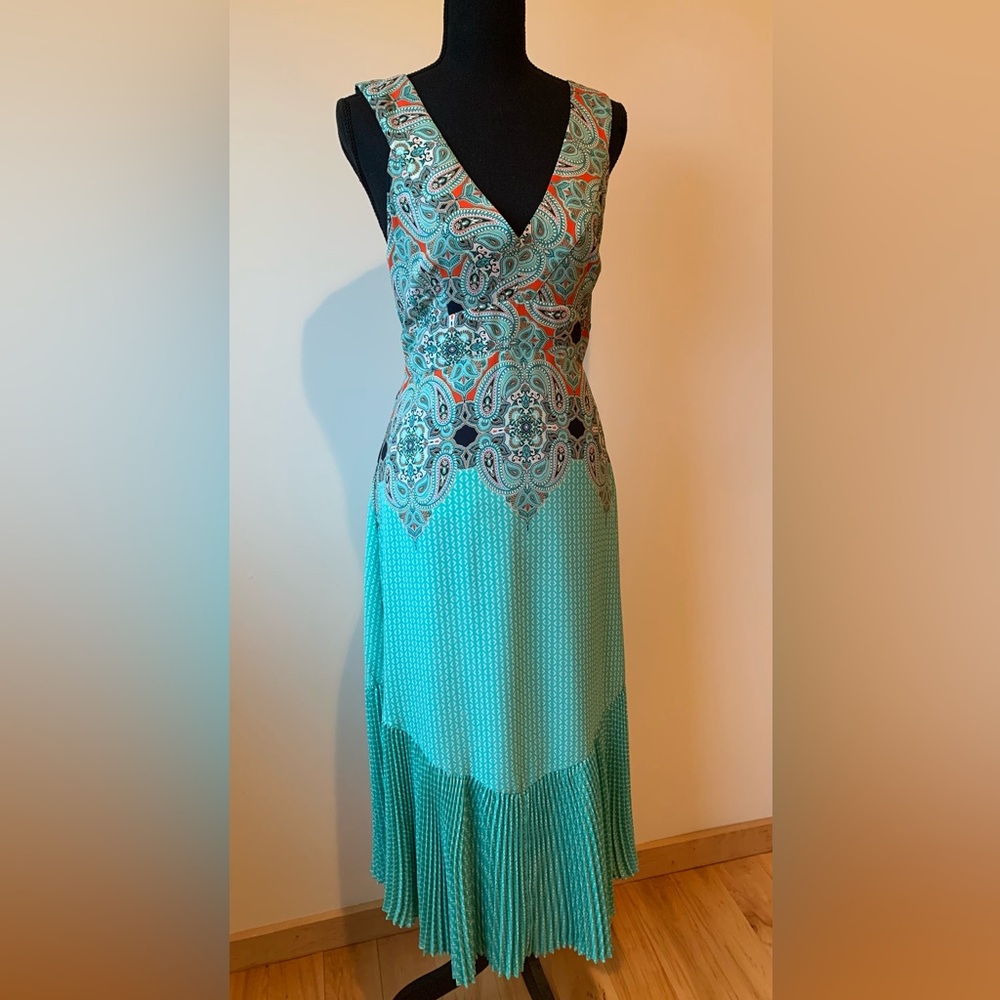 Maeve Aqua Paisley V-Neck Midi Dress - Picture 3 of 5